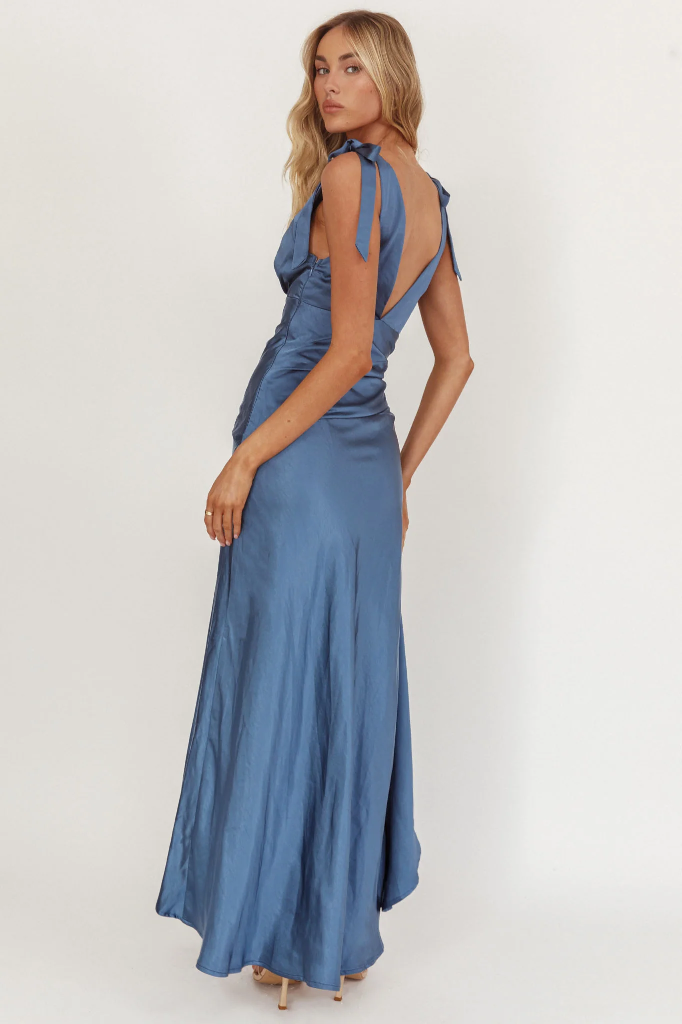 Aquila Tied Shoulder High-Low Hem Dress Navy - Image 2