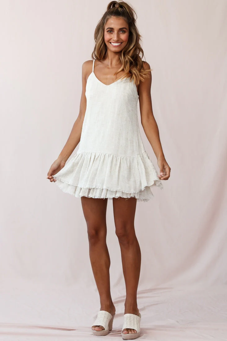 Arabelle Cami Strap Raw Hem Dress Natural - Image 2