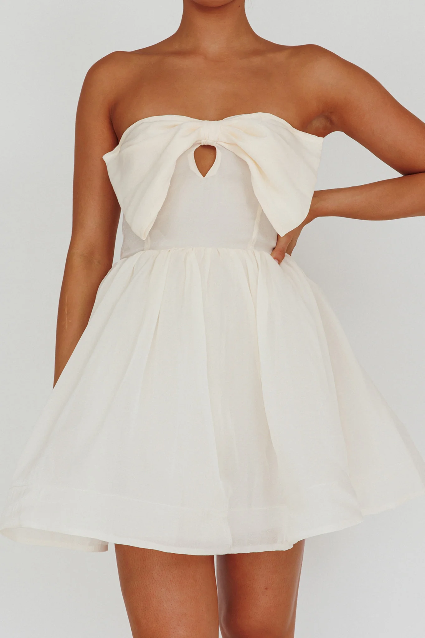 Arabesque Bow Bust Mini Dress Champagne - Image 4