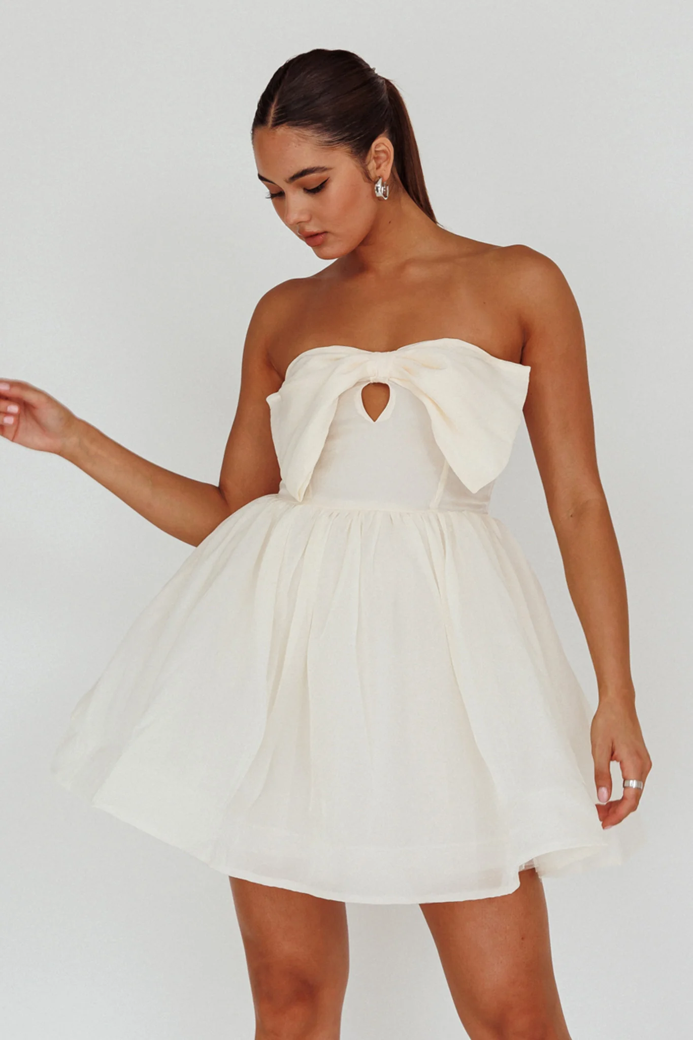 Arabesque Bow Bust Mini Dress Champagne - Image 5