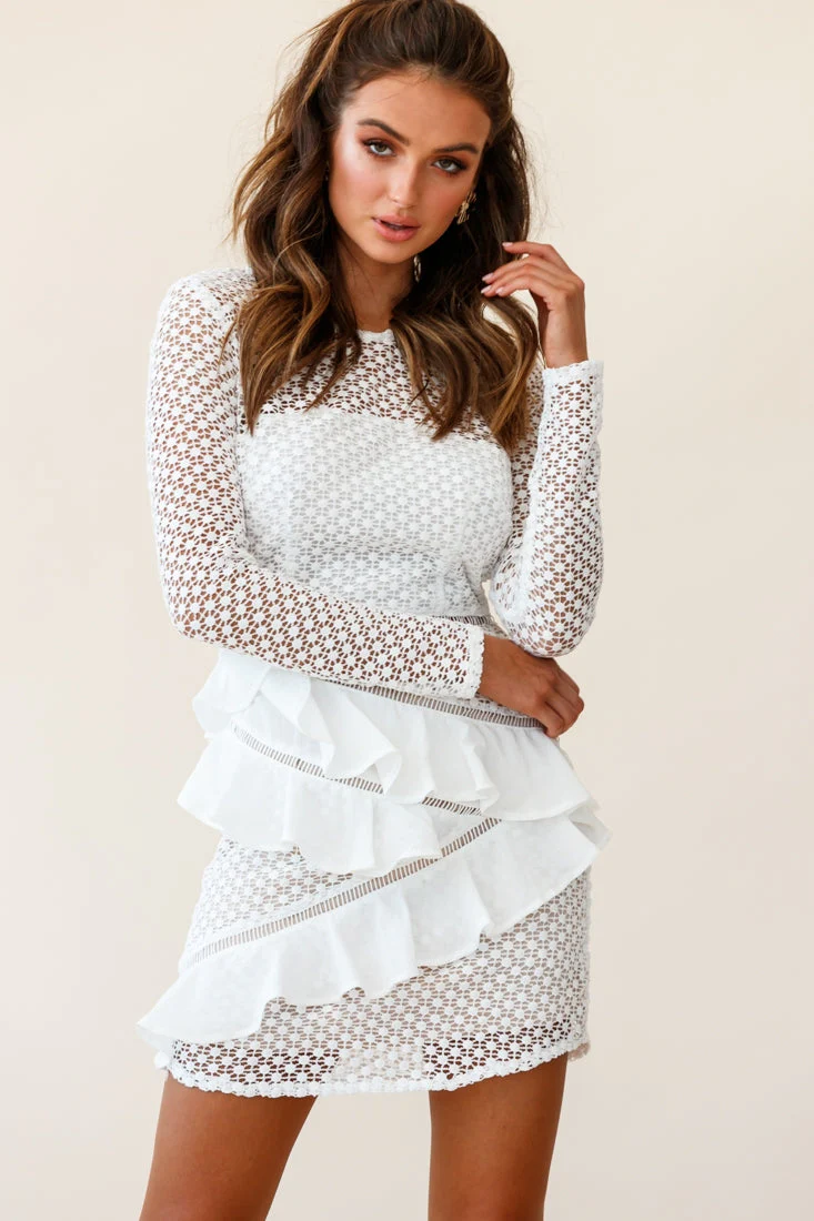 Aramis Long Sleeve Lace & Ruffle Detail Dress White - Image 2