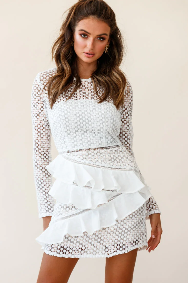 Aramis Long Sleeve Lace & Ruffle Detail Dress White - Image 3