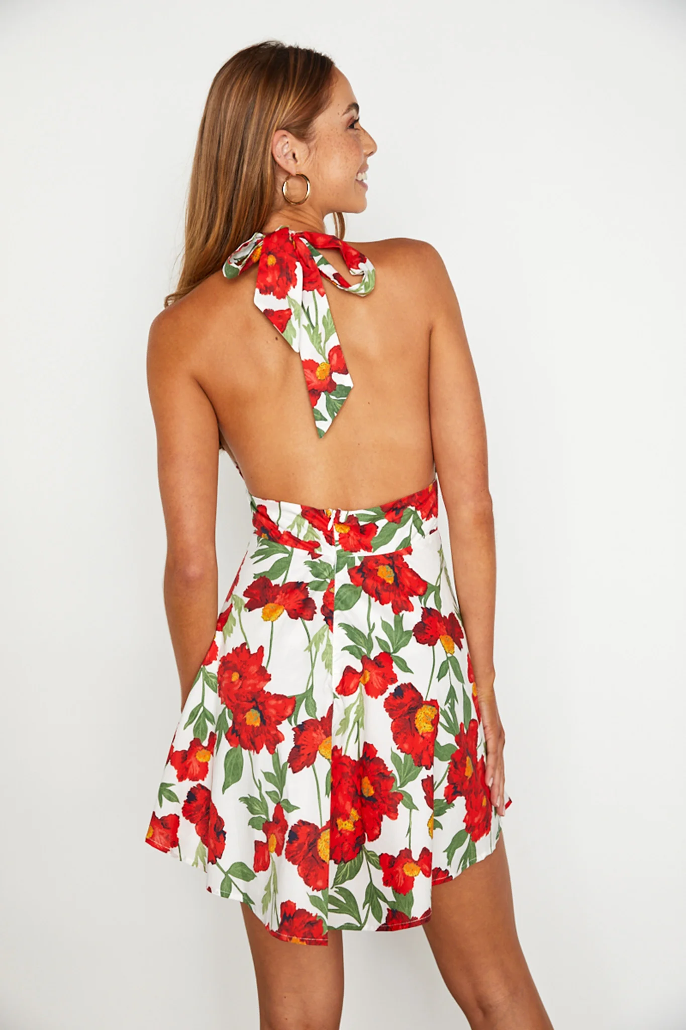 Ariana Halterneck Mini Dress Floral White/Red - Image 2