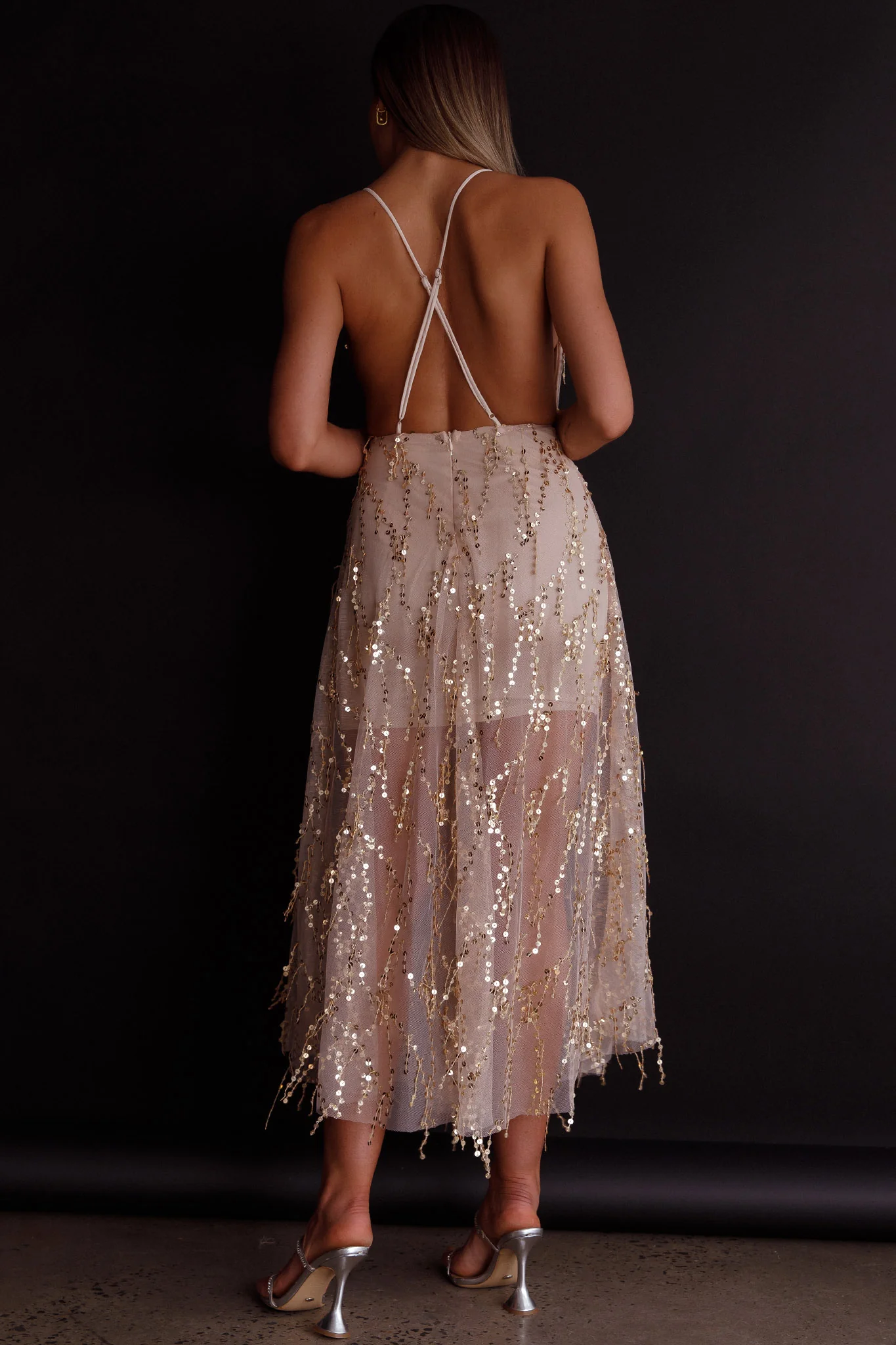 Ariana Sequin Midi Dress Beige - Image 2