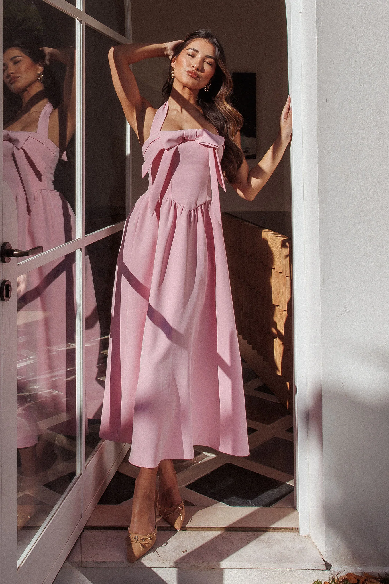 Ariarna Bow Halter Maxi Dress Pink Sorbet - Image 2