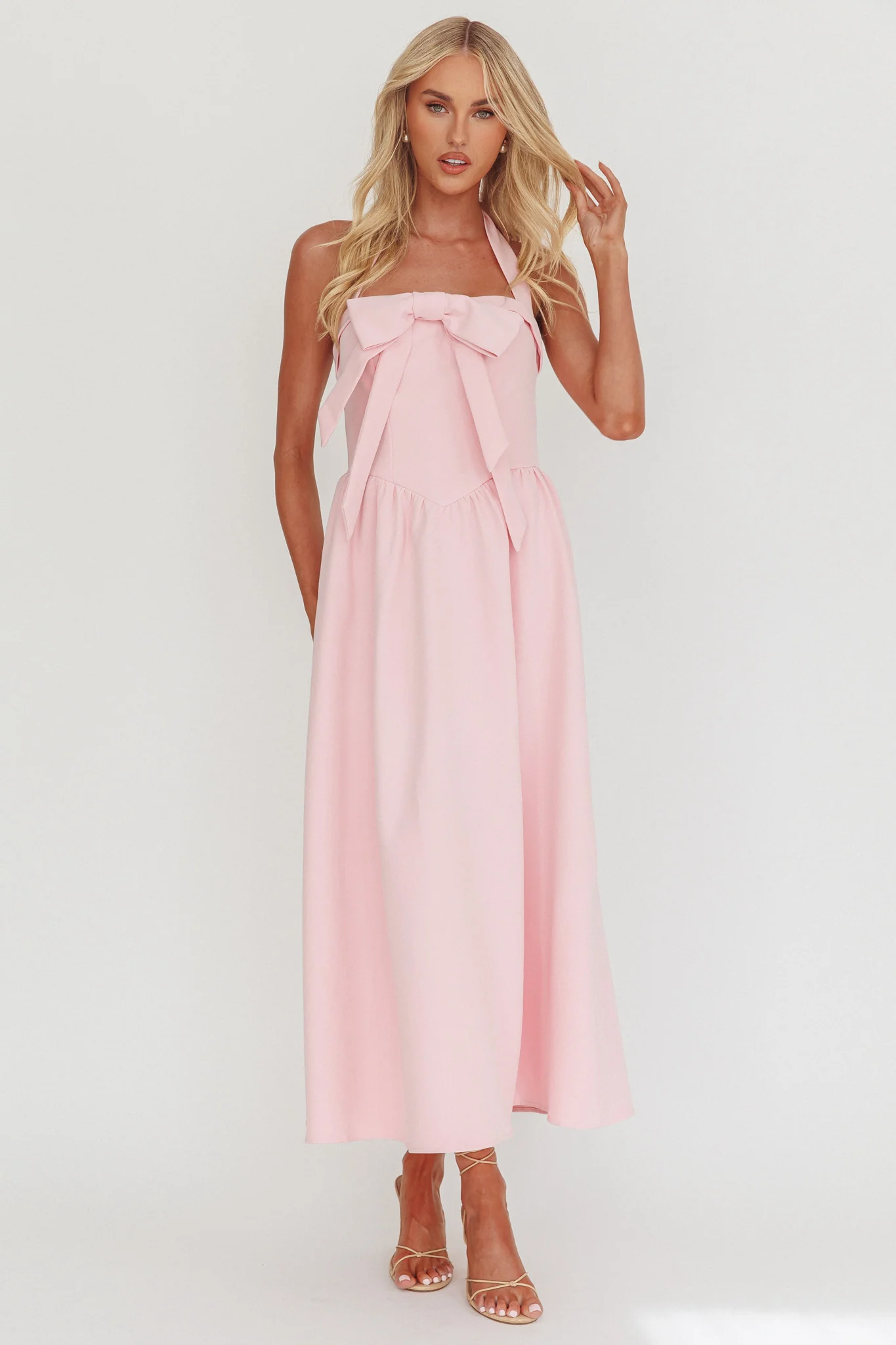 Ariarna Bow Halter Maxi Dress Pink Sorbet - Image 5