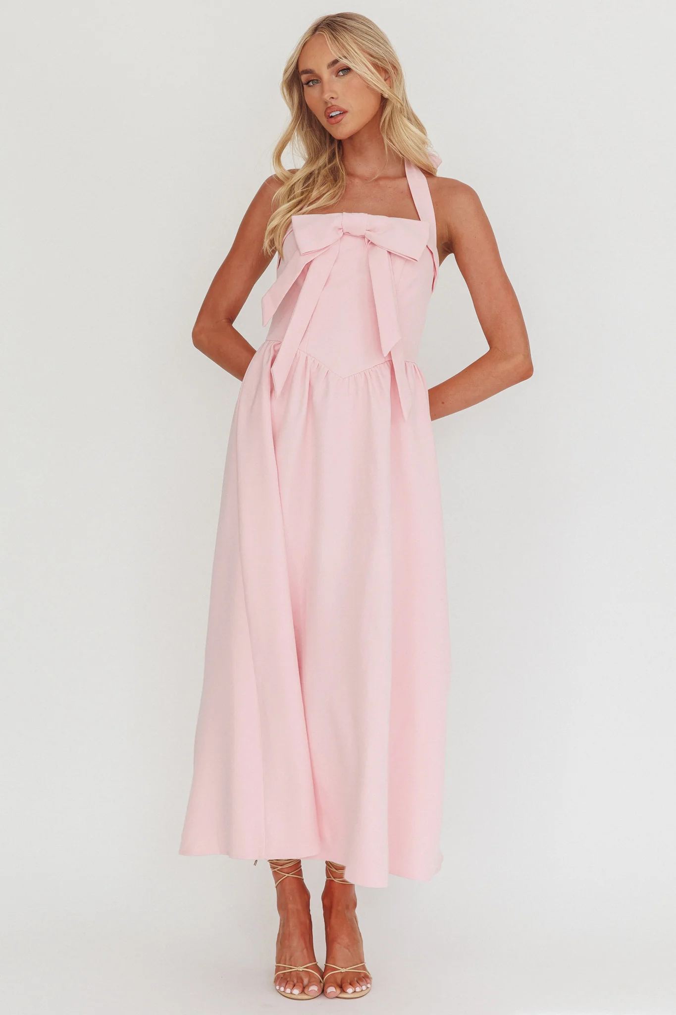 Ariarna Bow Halter Maxi Dress Pink Sorbet - Image 6