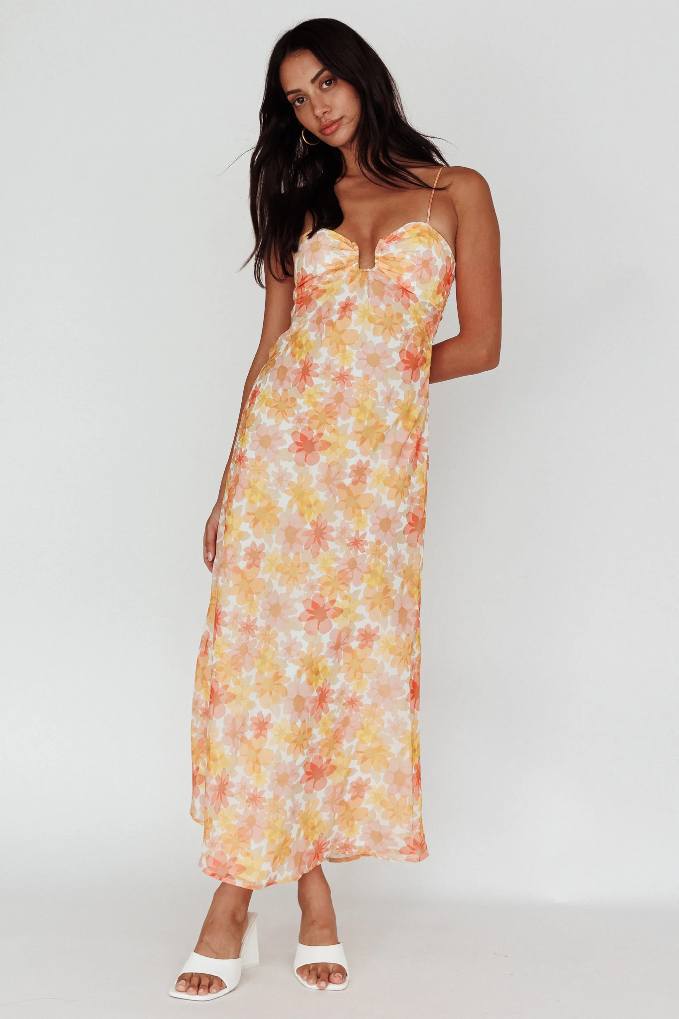 Arika Twist Back Midi Dress Floral Yellow - Image 3