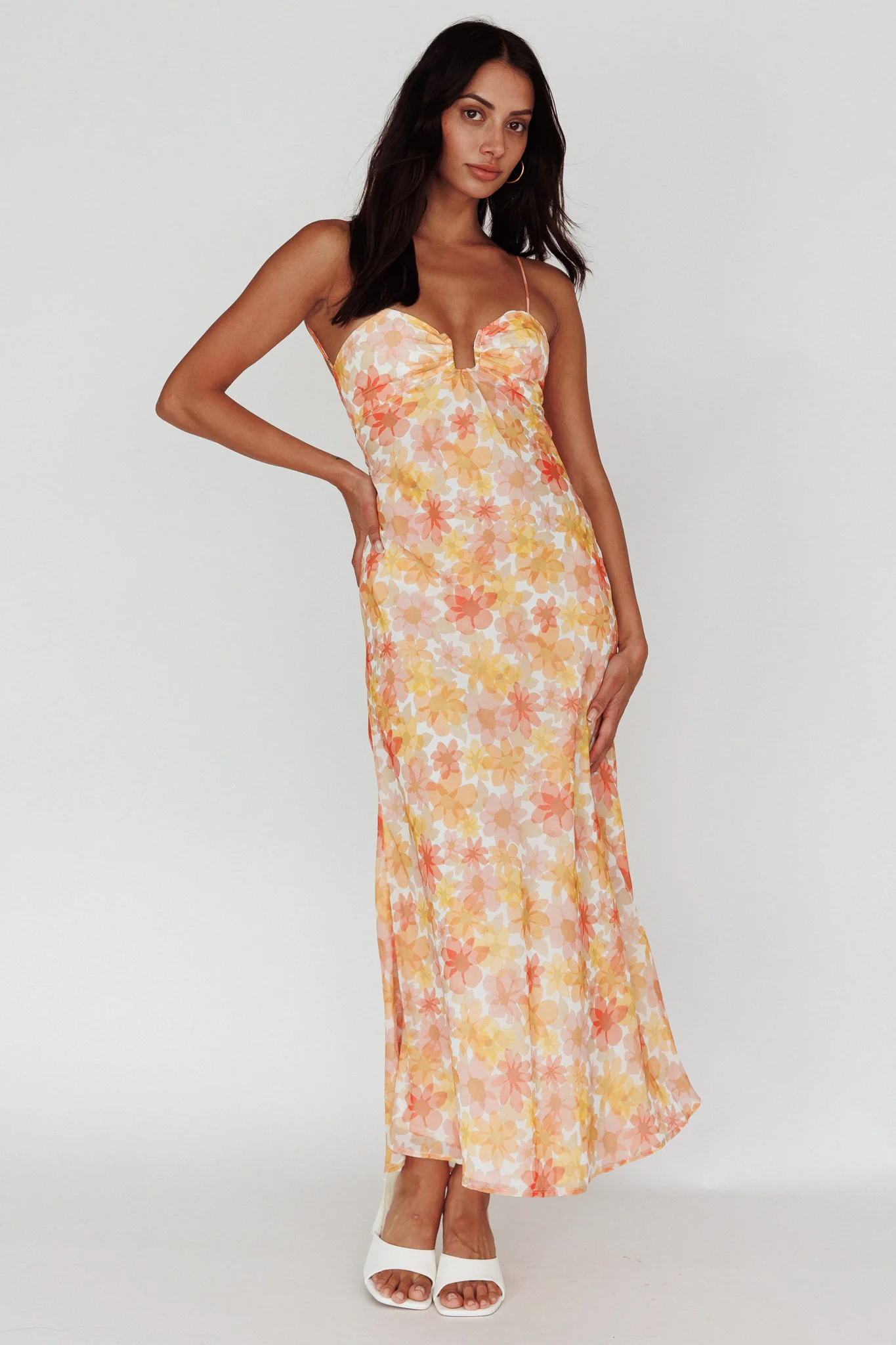Arika Twist Back Midi Dress Floral Yellow - Image 5