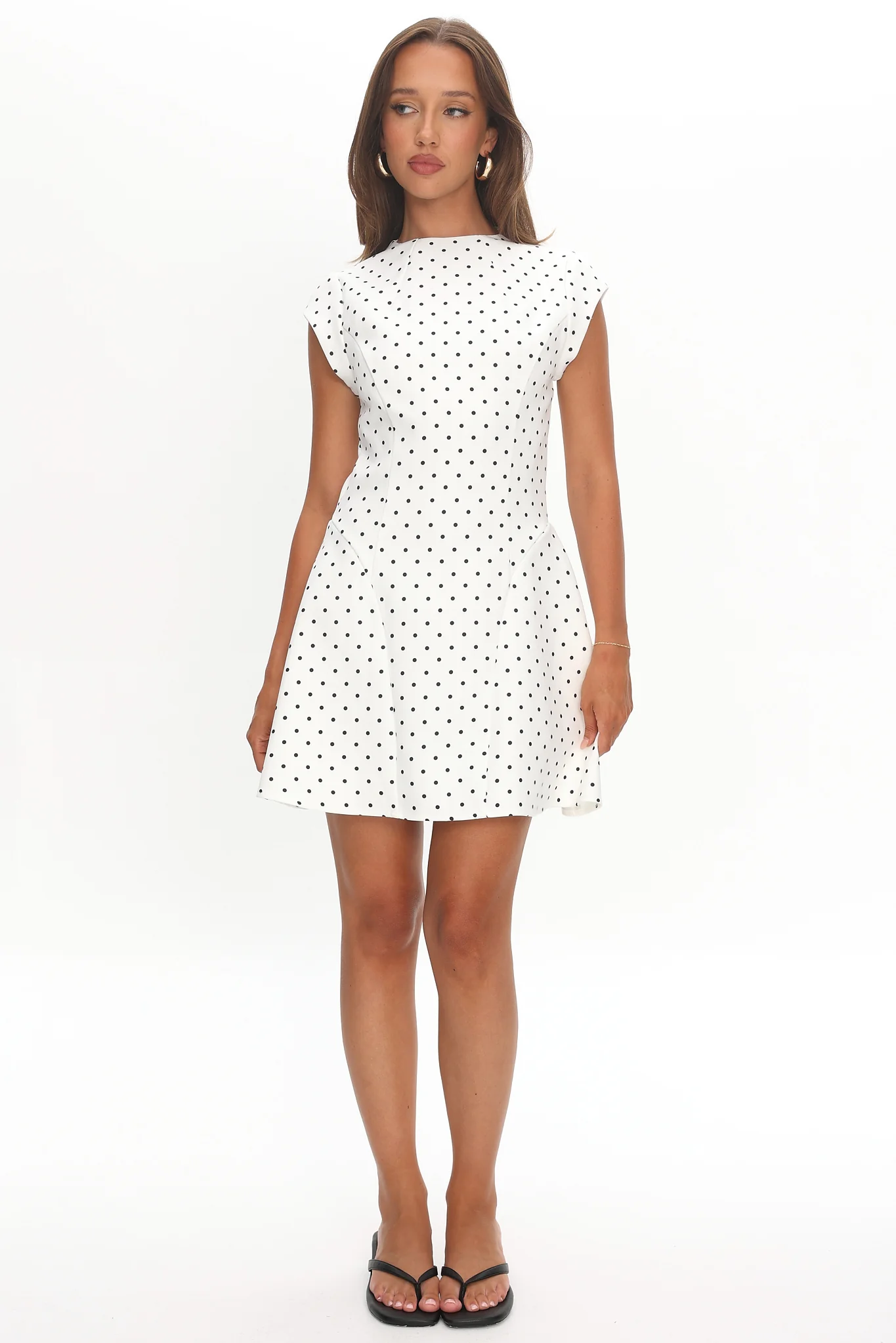 Aristos Cap Sleeve Mini Dress Polka Dot White - Image 2