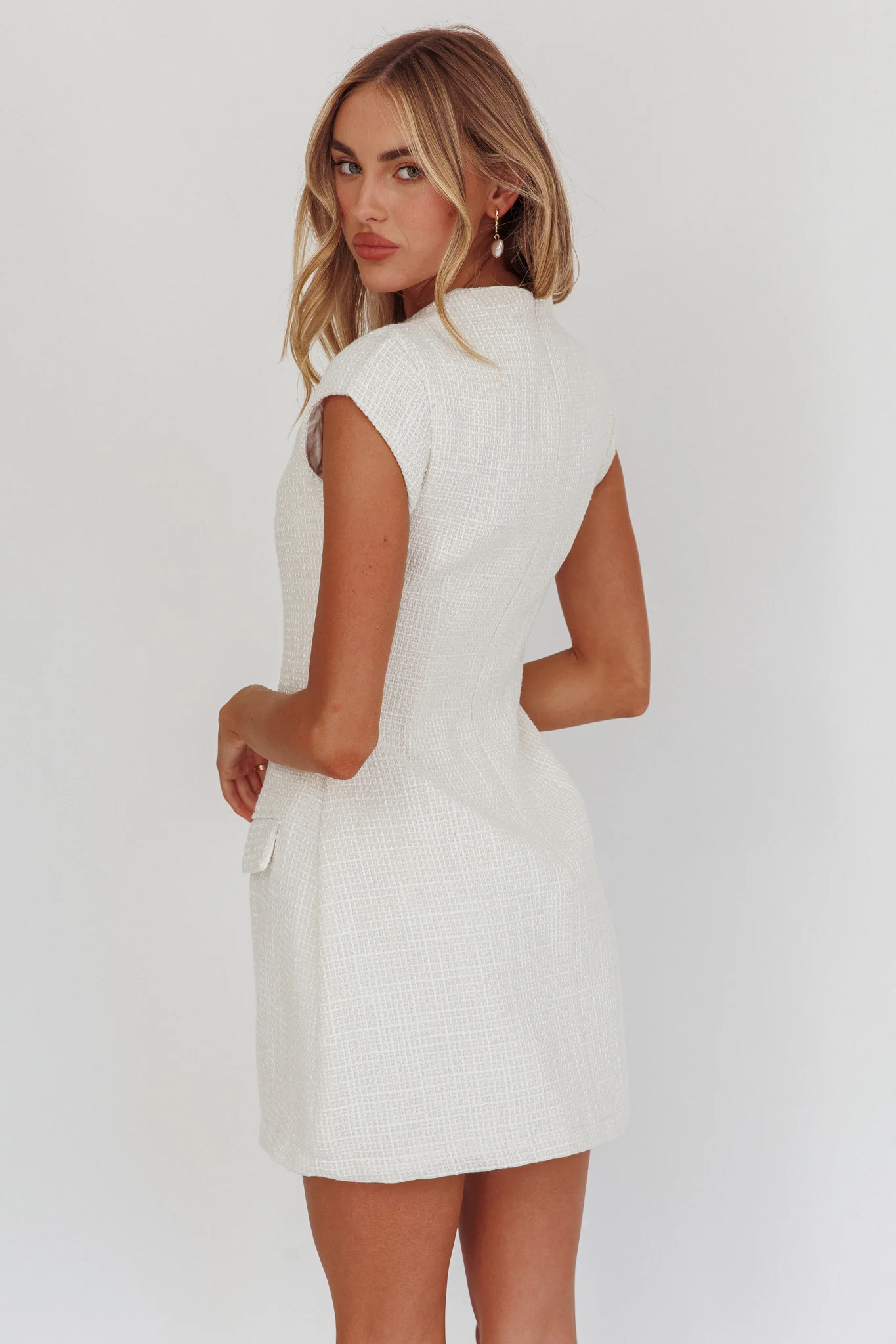 Aristos Cap Sleeve Mini Dress Tweed Cream - Image 2