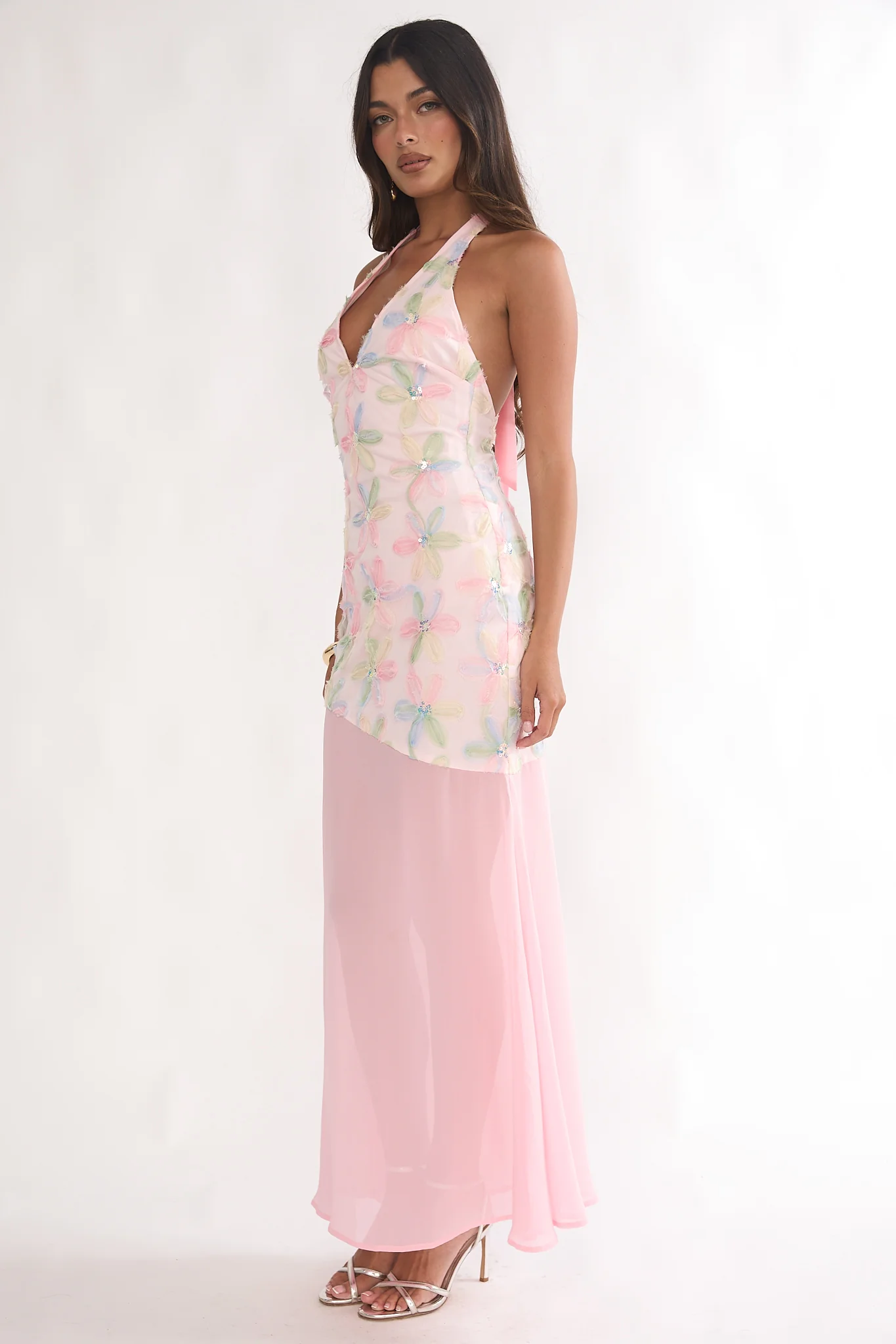 Arles Halterneck Sequin Embellished Maxi Dress Pink - Image 7