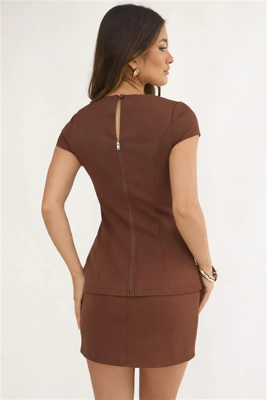 Arlina Gold Button Mini Skirt Chocolate - Image 3