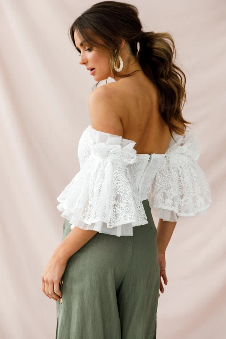 Arna Bell Sleeve Off-Shoulder Top White - Image 4