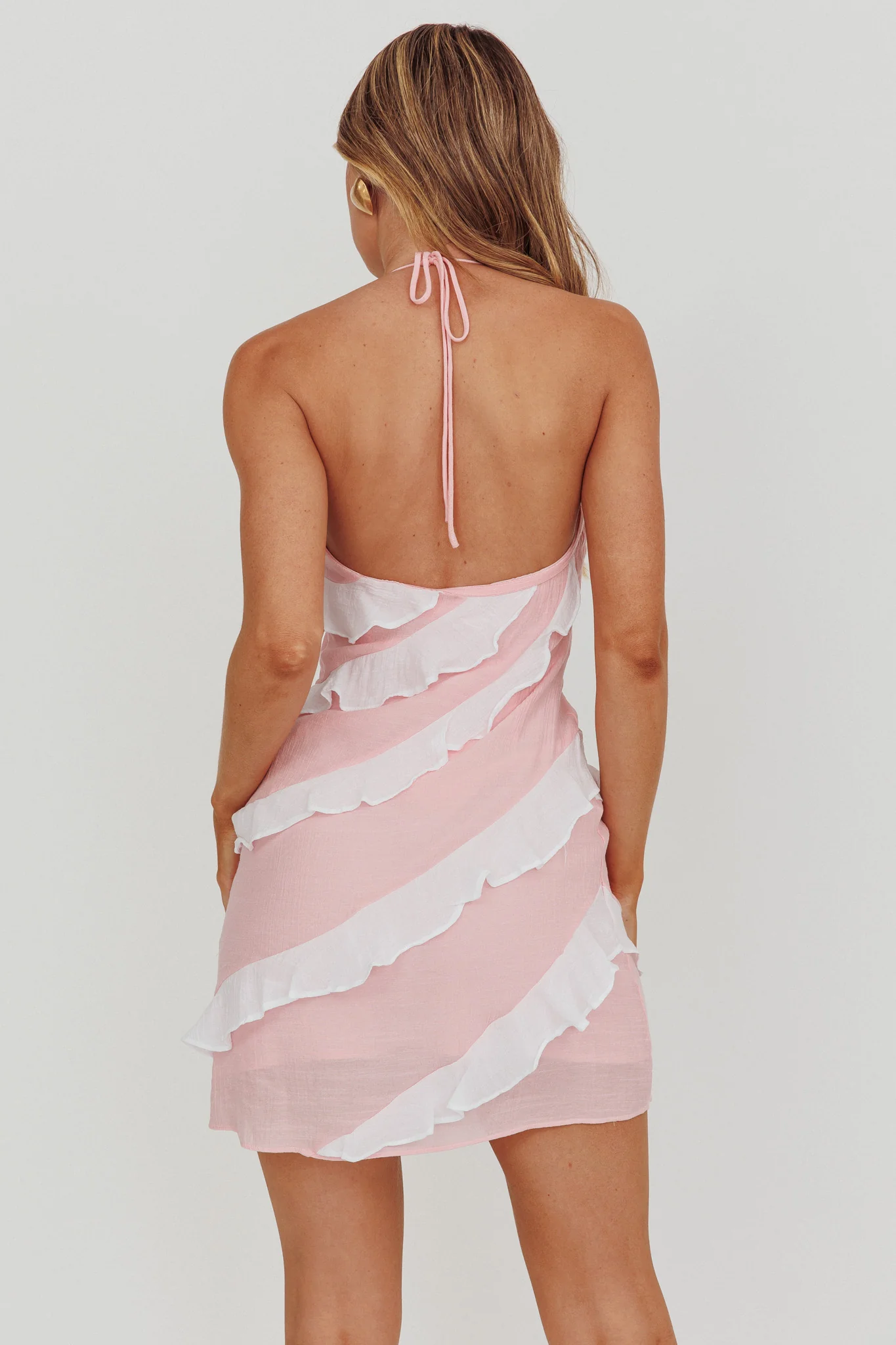 Arrabel Halterneck Contrast Ruffle Mini Dress Pink - Image 2