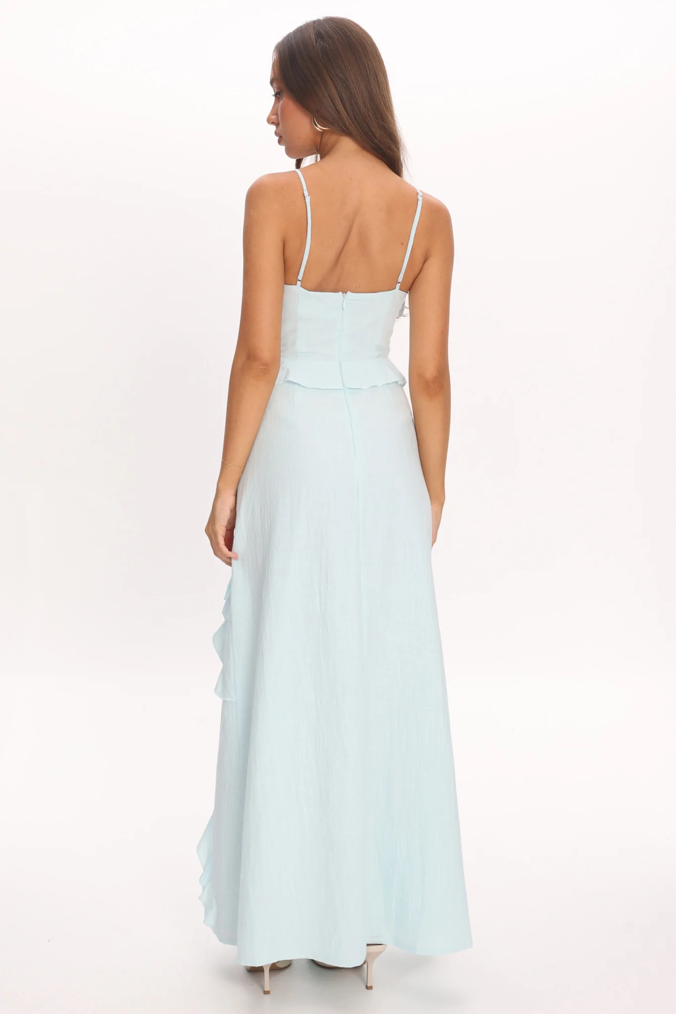 Arrabel Ruffle Split Maxi Dress Blue - Image 4