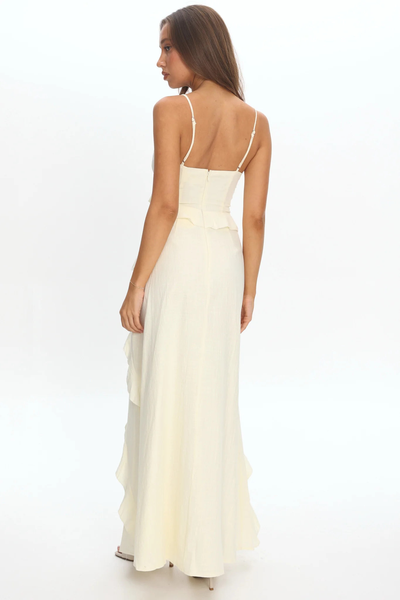 Arrabel Ruffle Split Maxi Dress Ivory - Image 3