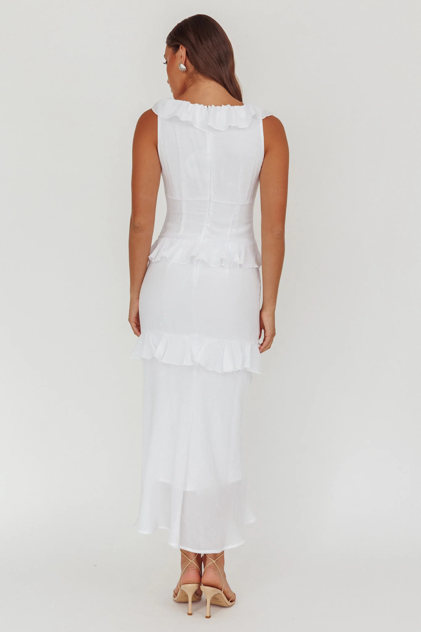 Arrabel Ruffle Trim Bust Tie Maxi Dress White - Image 2