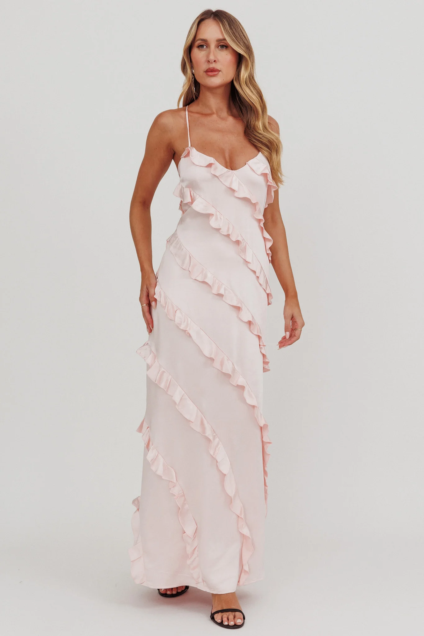 Arrabel Ruffle Trim Maxi Dress Blush - Image 3