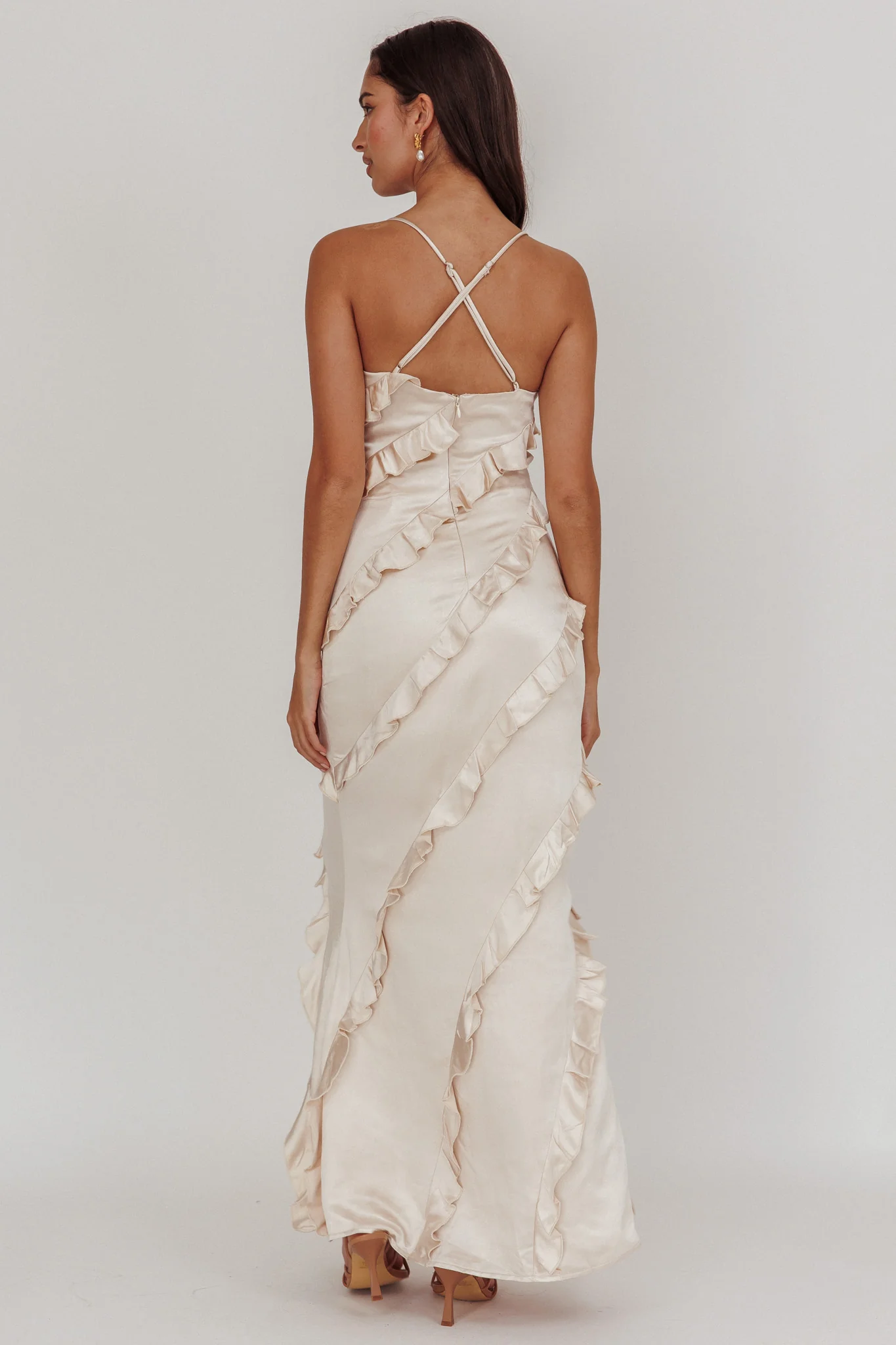 Arrabel Ruffle Trim Maxi Dress Champagne - Image 2