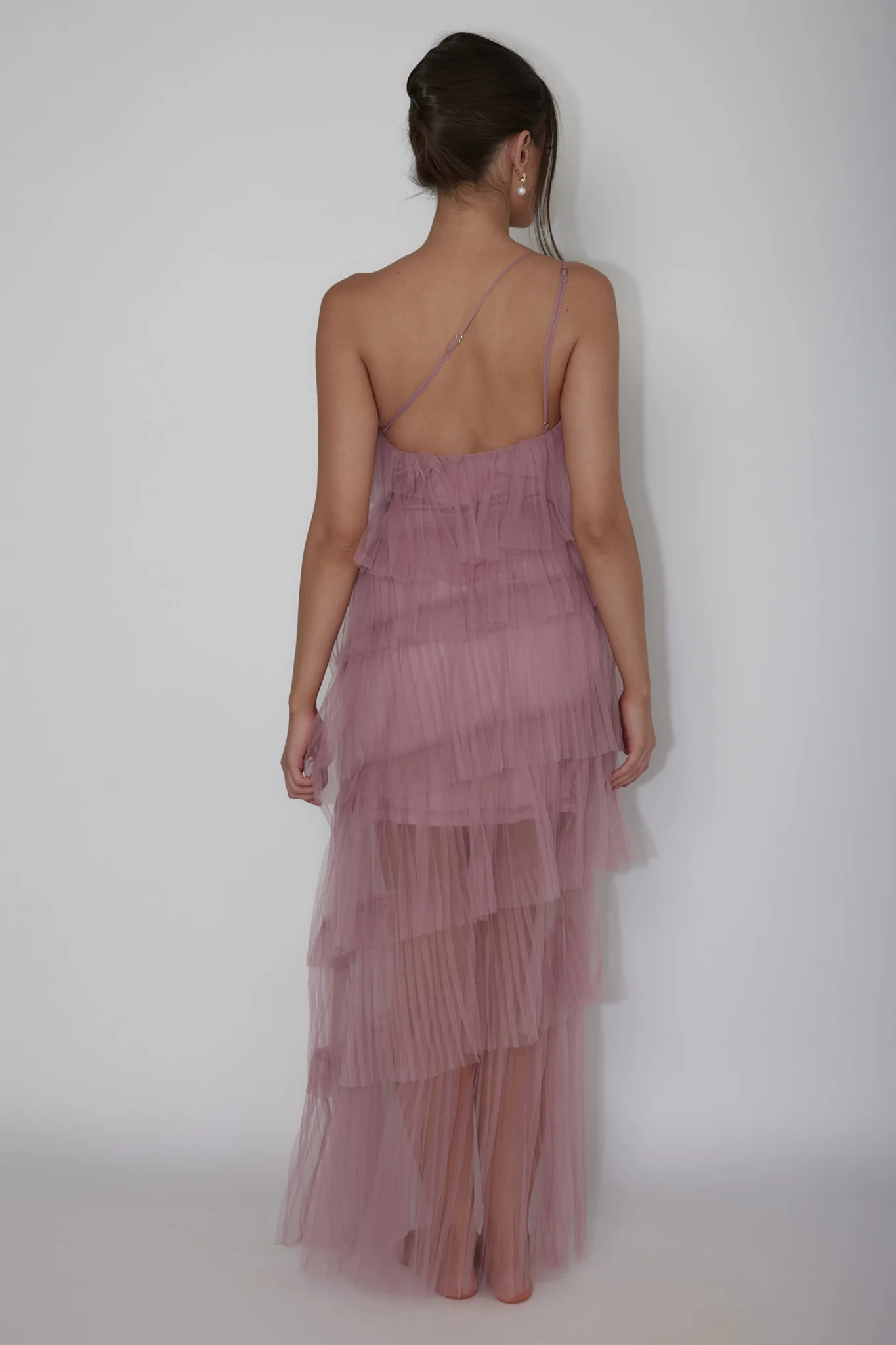 Arrabel Tiered Ruffle Tulle Maxi Dress Plum - Image 2