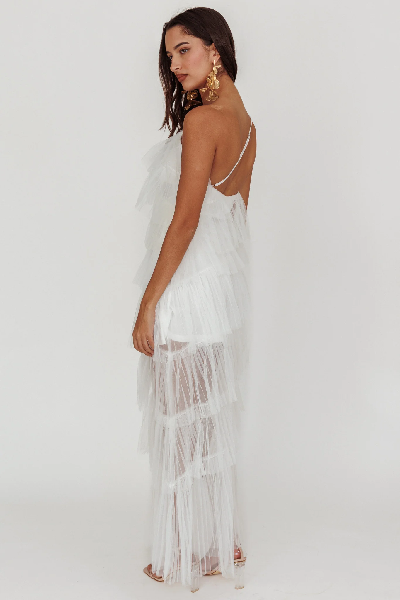 Arrabel Tiered Ruffle Tulle Maxi Dress White - Image 2