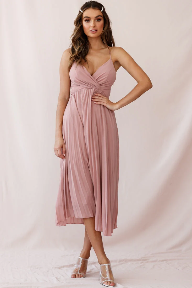 Artemis Accordion Pleat Strappy Back Midi Dress Blush - Image 6