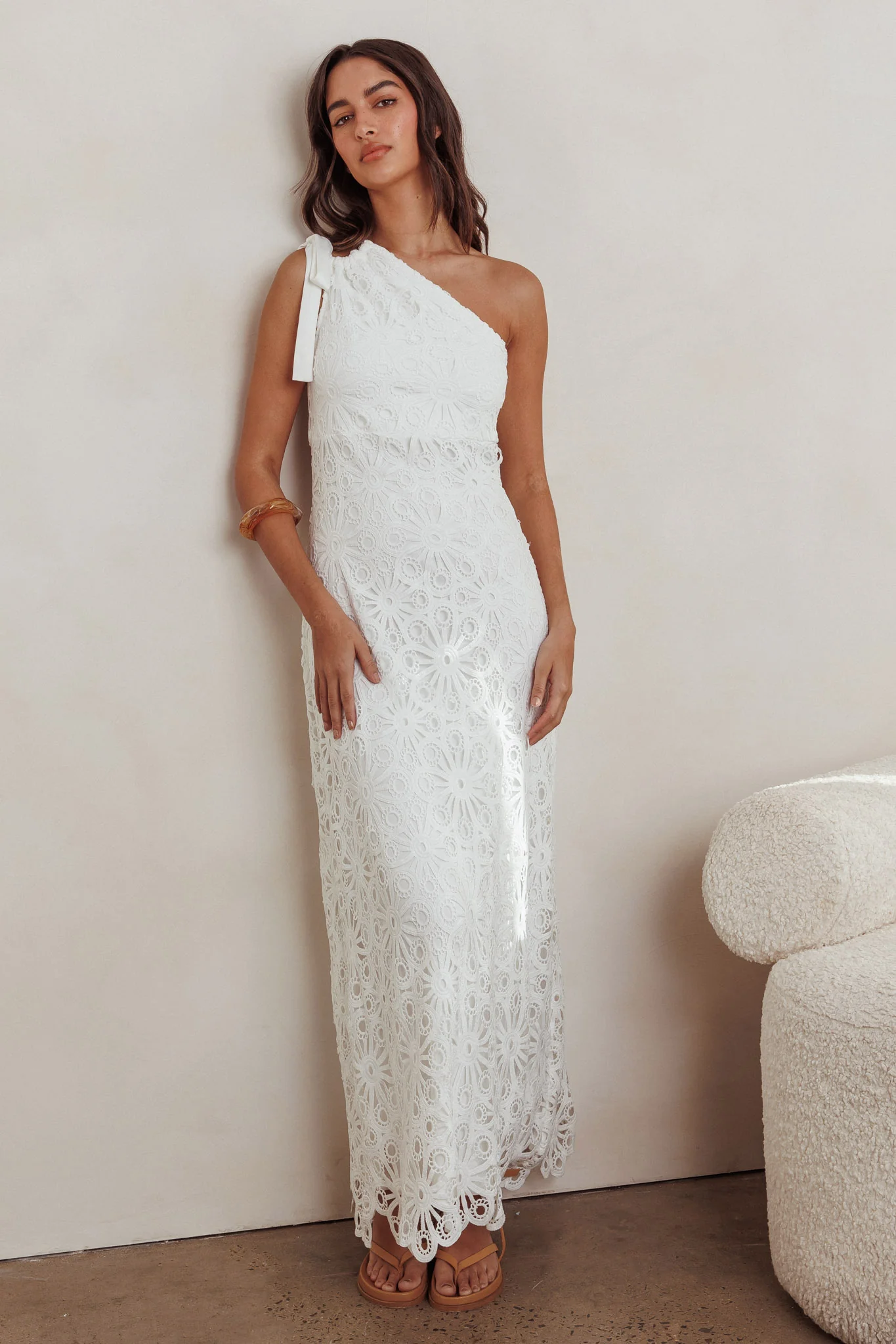 Artice One Shoulder Maxi Dress Off White - Image 6