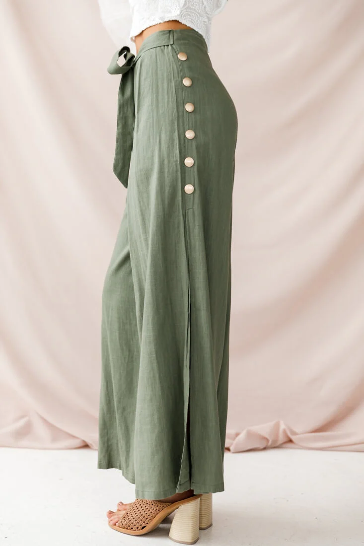 Aruba Wide Leg Side Split Pants Khaki - Image 3