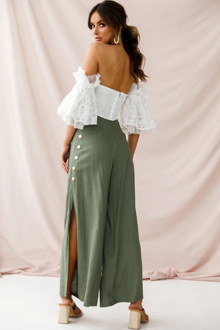 Aruba Wide Leg Side Split Pants Khaki - Image 4