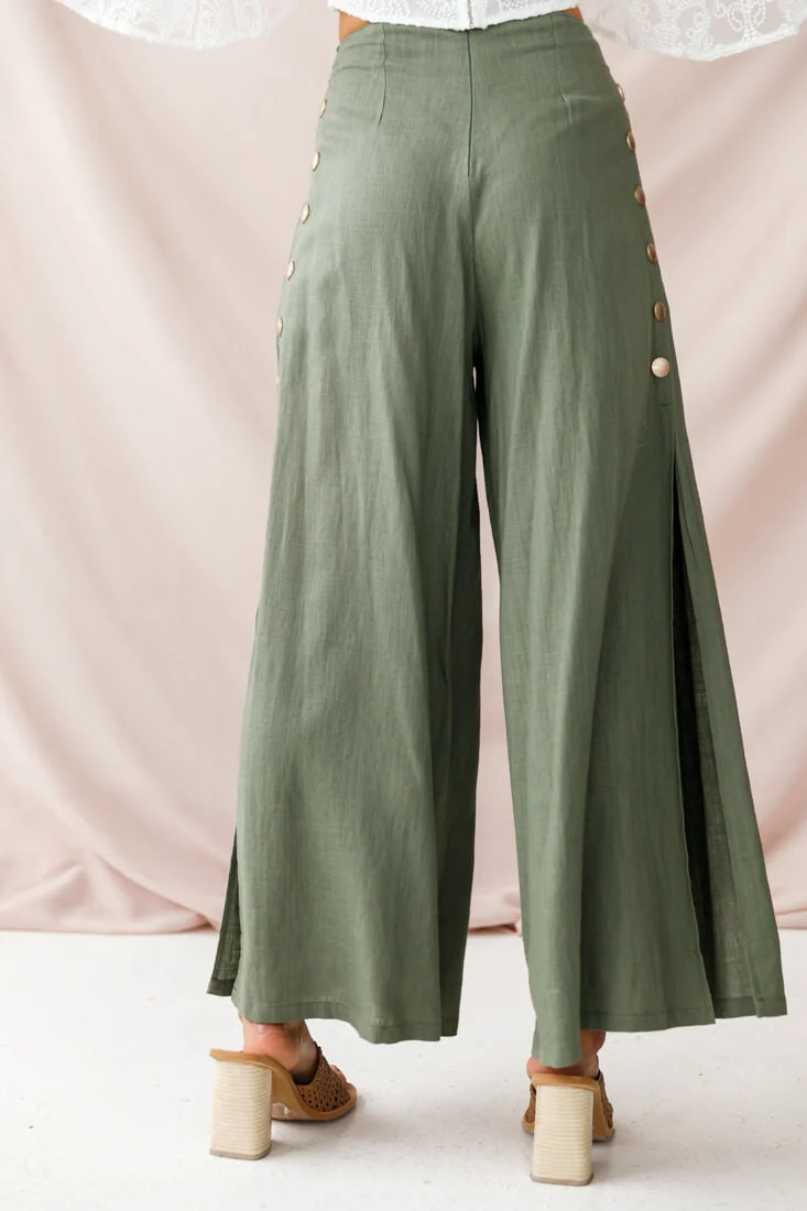 Aruba Wide Leg Side Split Pants Khaki - Image 5