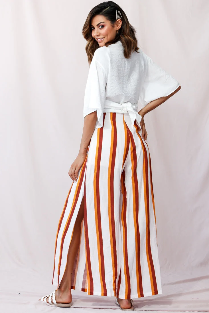 Aruba Wide Leg Side Split Pants Mustard/Brick - Image 3