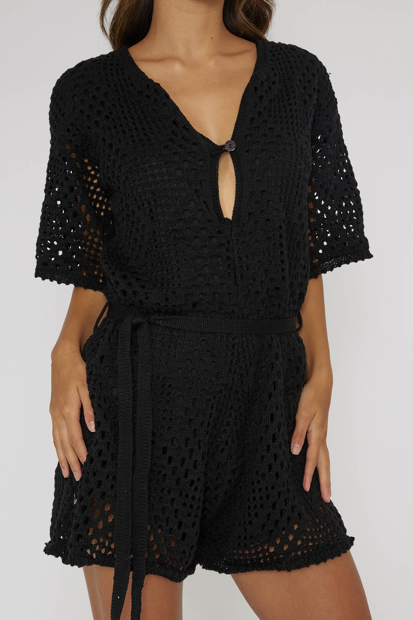 Asana Crochet Button Romper Black - Image 4