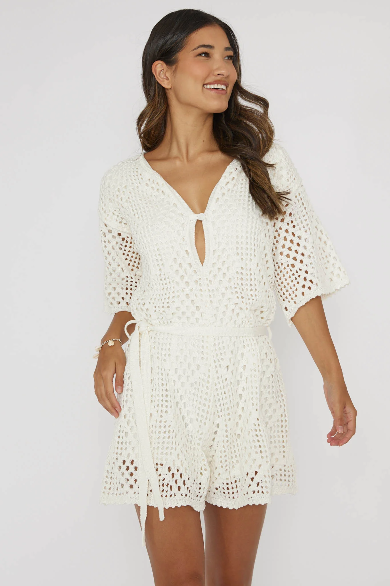 Asana Crochet Button Romper Cream - Image 6