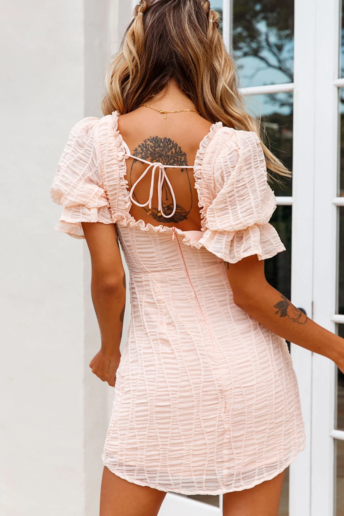 Ashlyn Puff Sleeve Sweetheart Neckline Dress Pink - Image 2