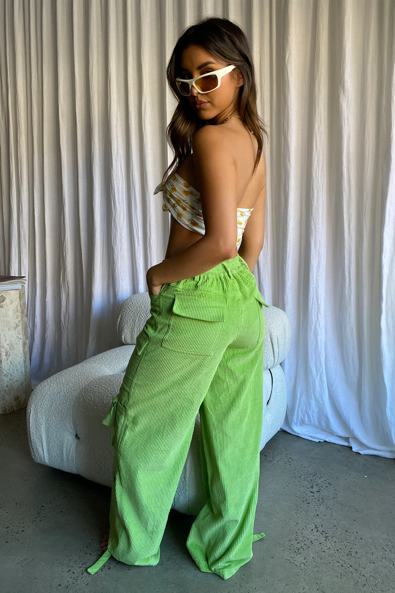 Ashlynn Corduroy Cargo Pants Lime - Image 2
