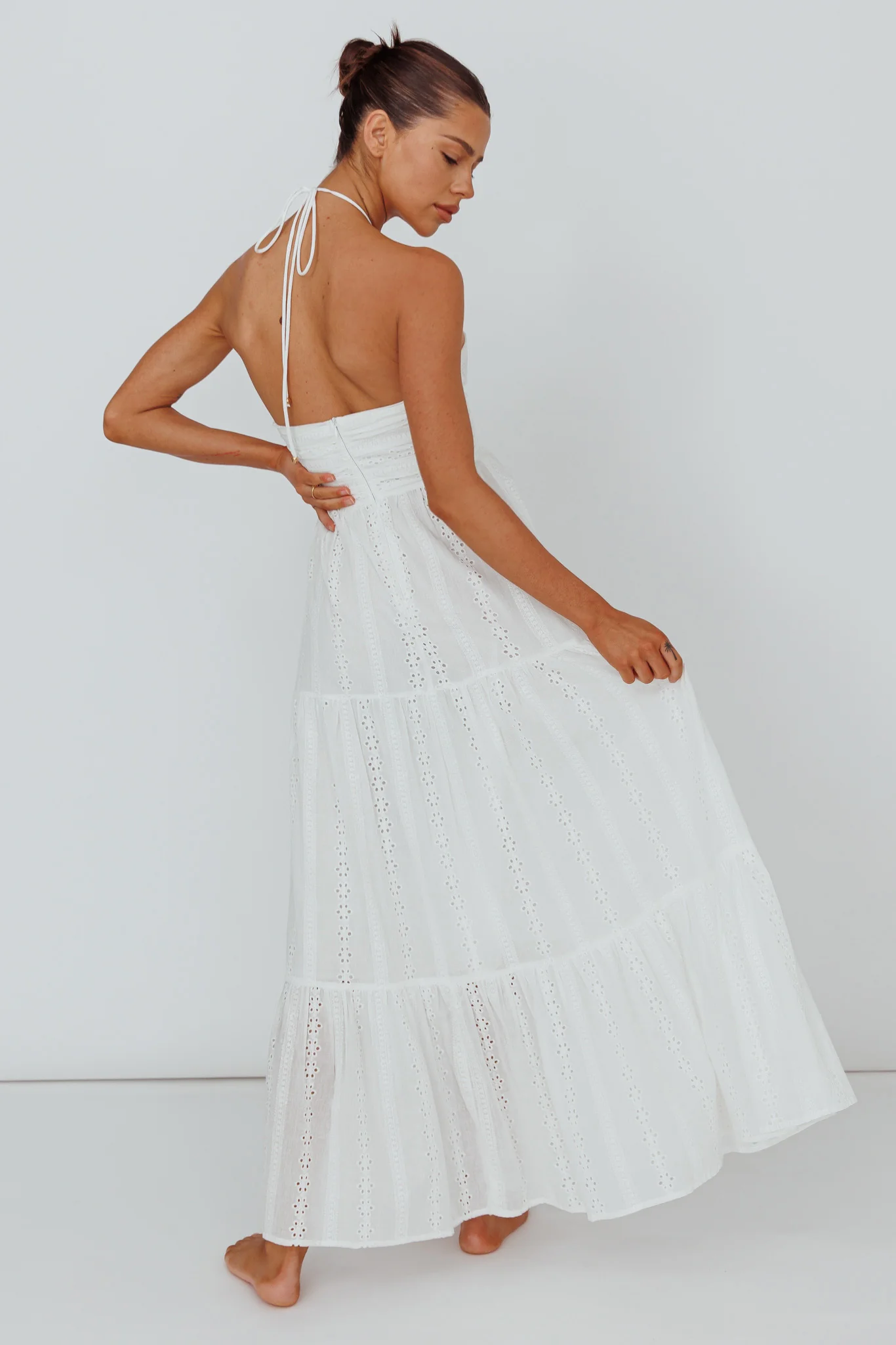 Asiah Halterneck Maxi Dress Eyelet White - Image 2
