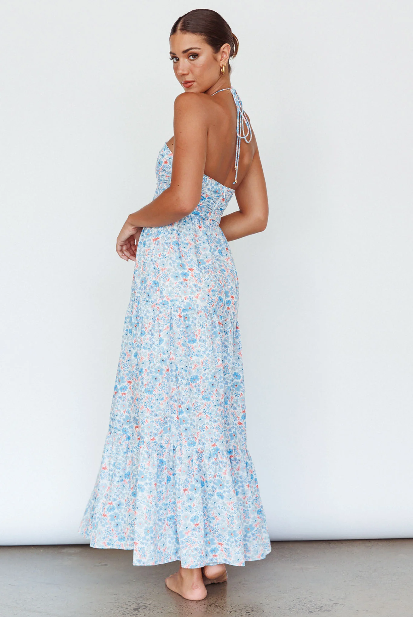 Asiah Halterneck Maxi Dress Flowers Blue - Image 2