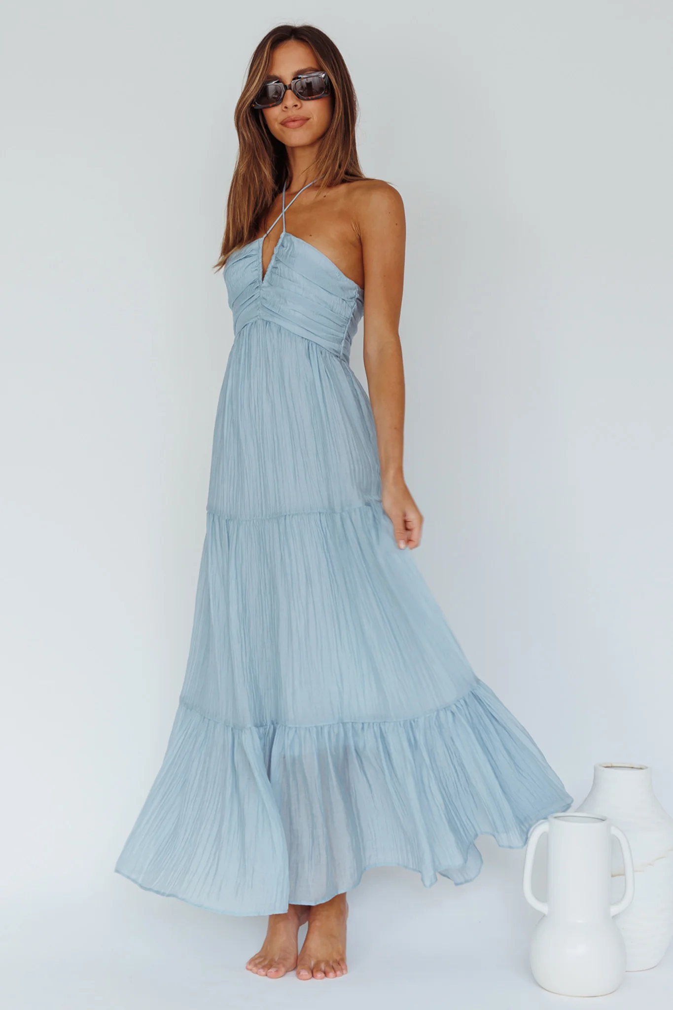 Asiah Halterneck Maxi Dress Ice Blue - Image 5