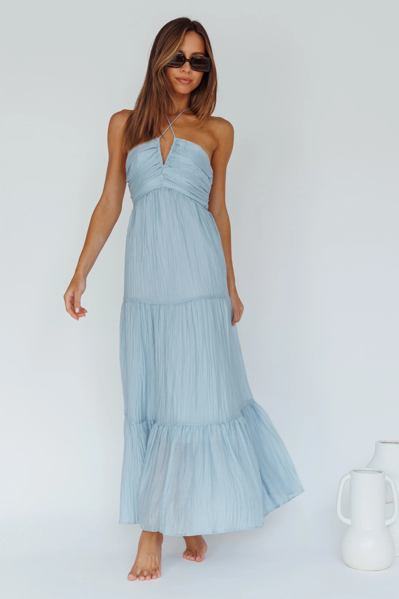 Asiah Halterneck Maxi Dress Ice Blue - Image 6