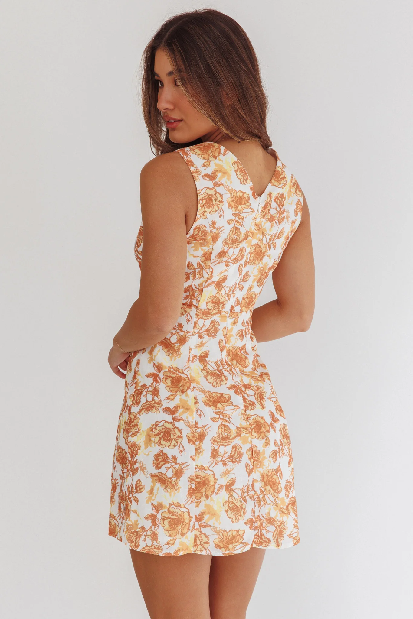 Ask Her Out Button Front Mini Dress Floral Yellow - Image 2
