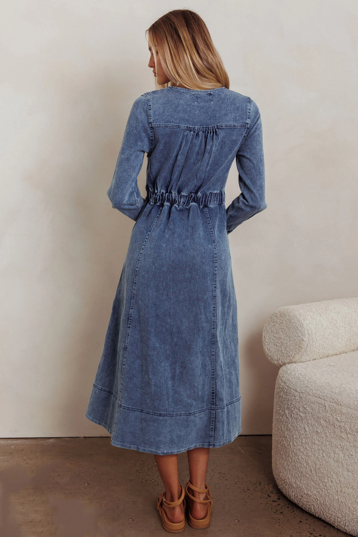 Aspen Love Front Pocket Midi Dress Denim Blue - Image 3