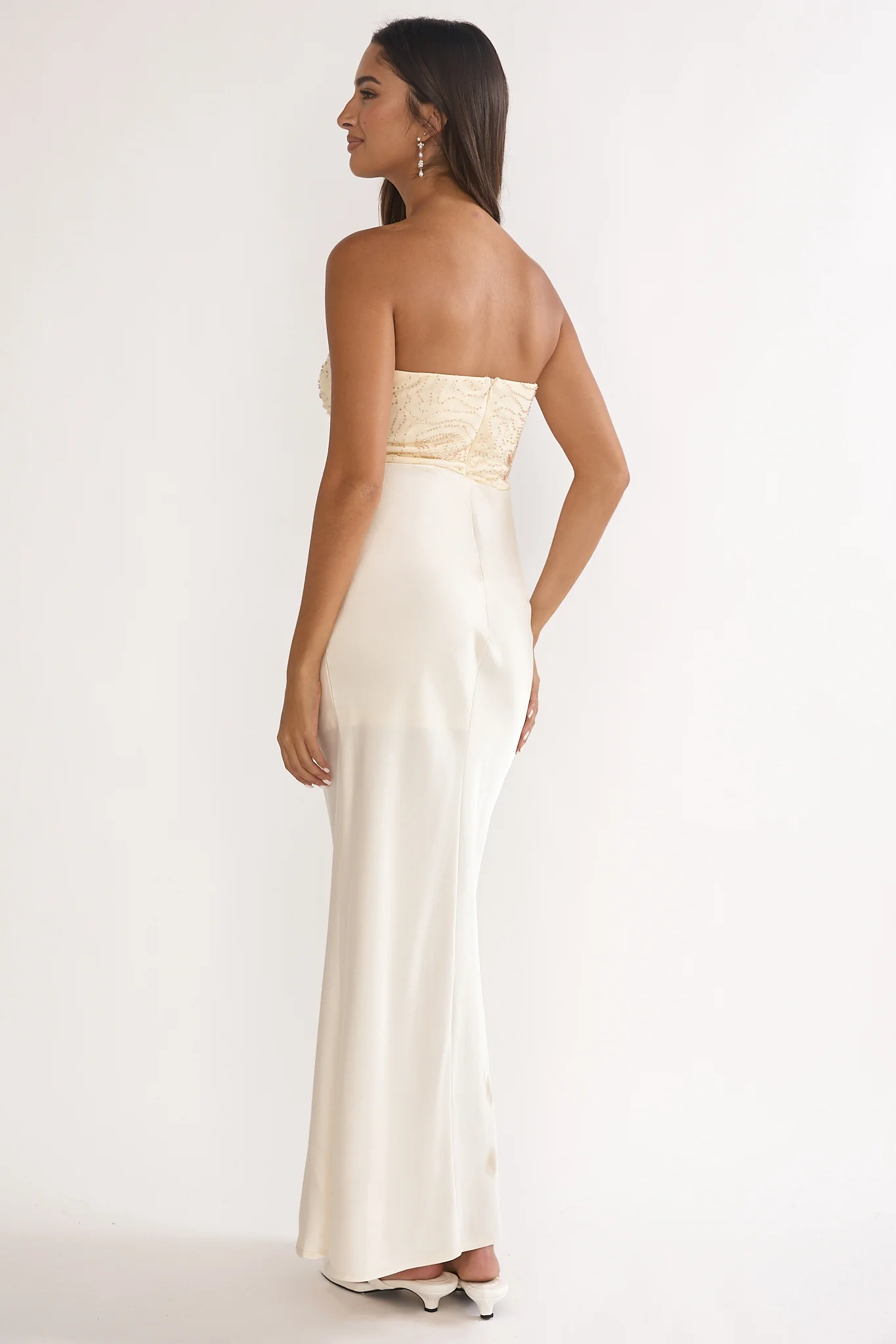 At Dusk Beaded Bust Strapless Maxi Dress Oyster - Image 2