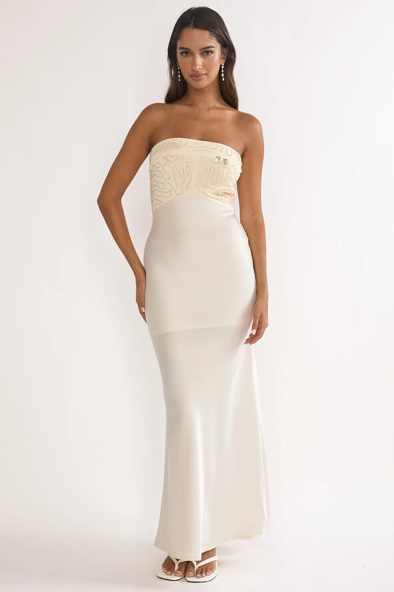 At Dusk Beaded Bust Strapless Maxi Dress Oyster - Image 5
