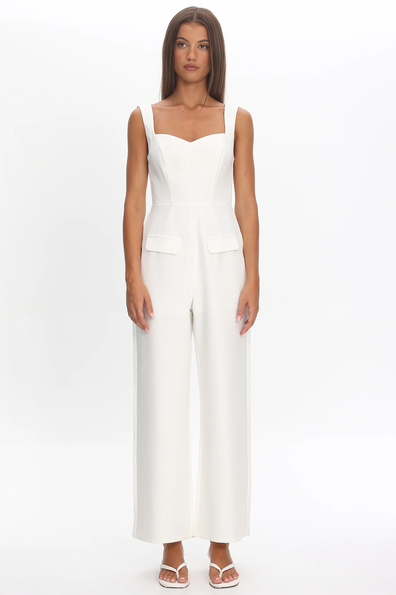 Atheena Faux Pocket Jumpsuit White - Image 2