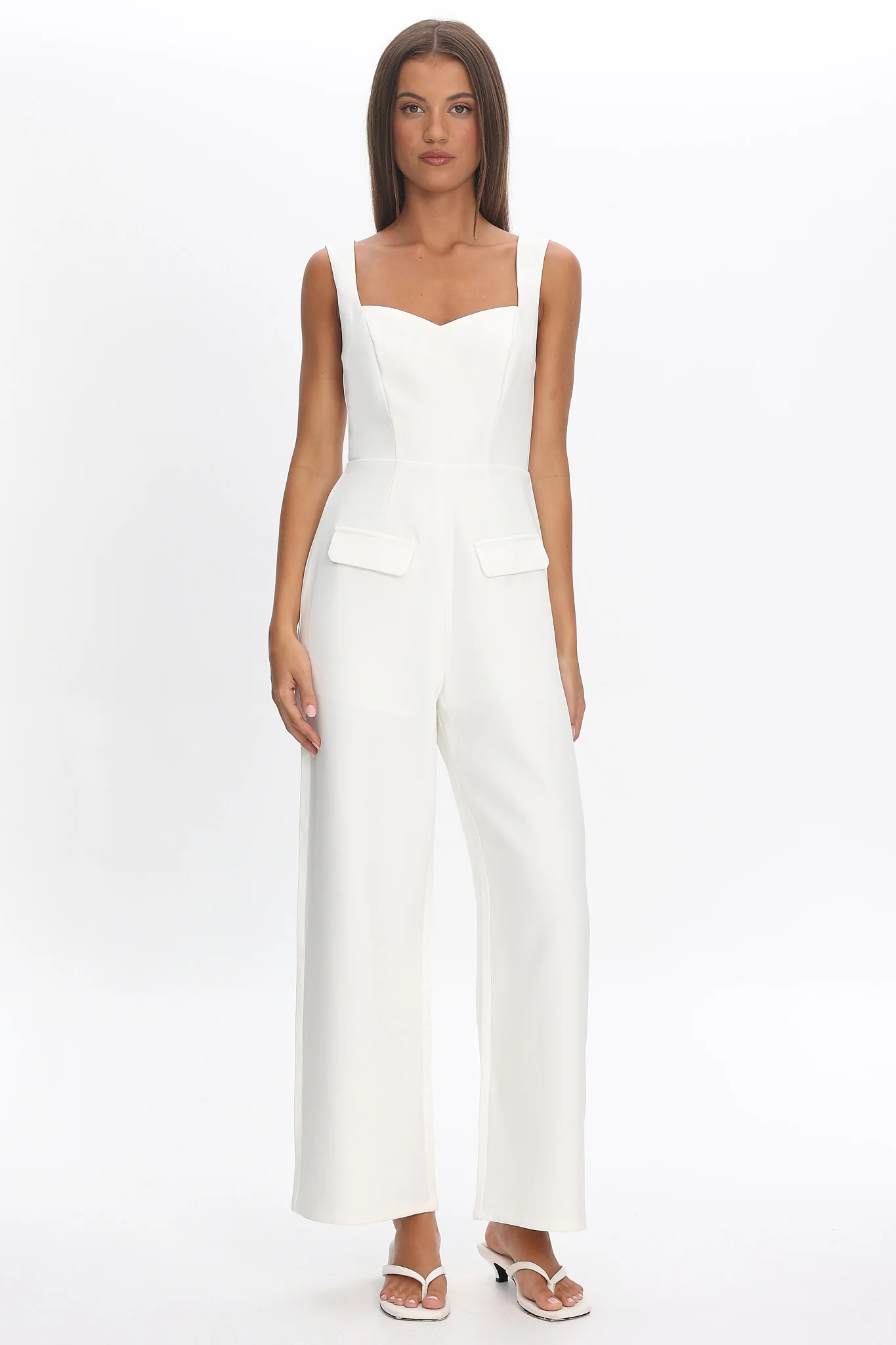 Atheena Faux Pocket Jumpsuit White - Image 5