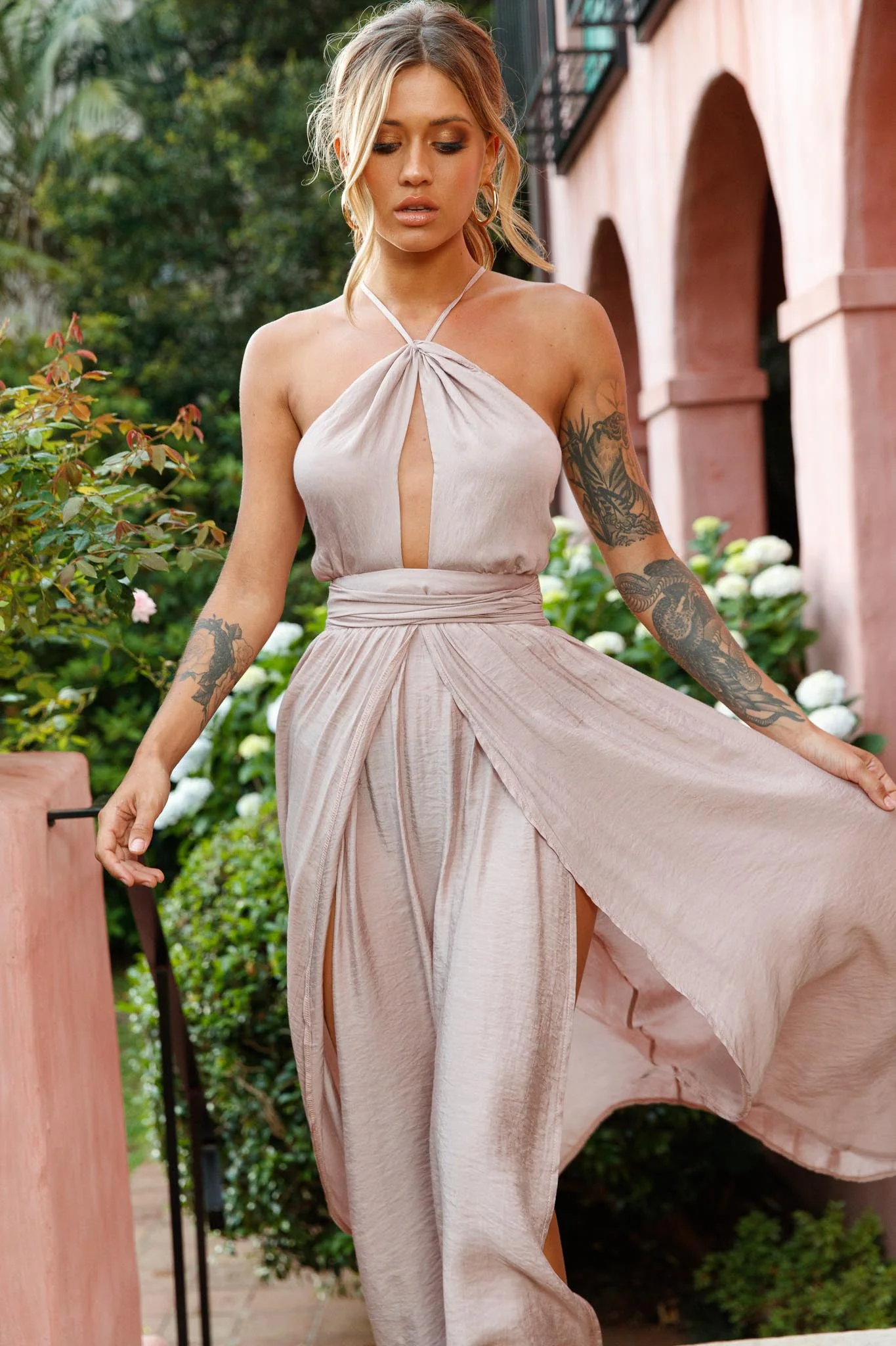 Athena High Split Maxi Dress Mocha - Image 7
