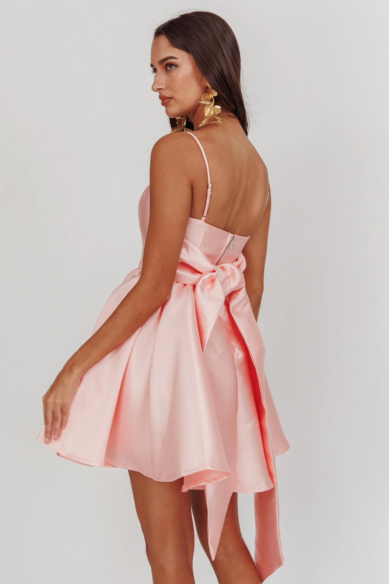 Athens Flared Bow Mini Dress Blush - Image 2