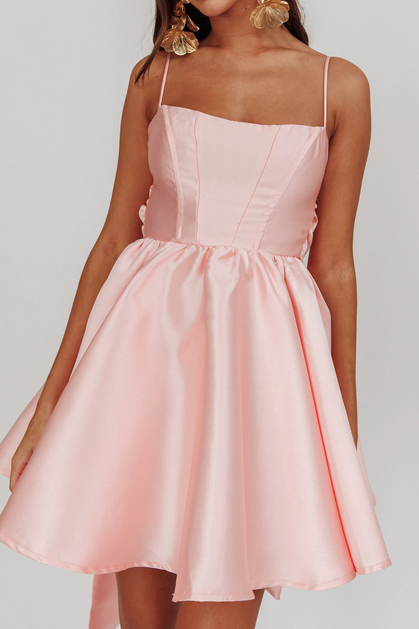 Athens Flared Bow Mini Dress Blush - Image 4