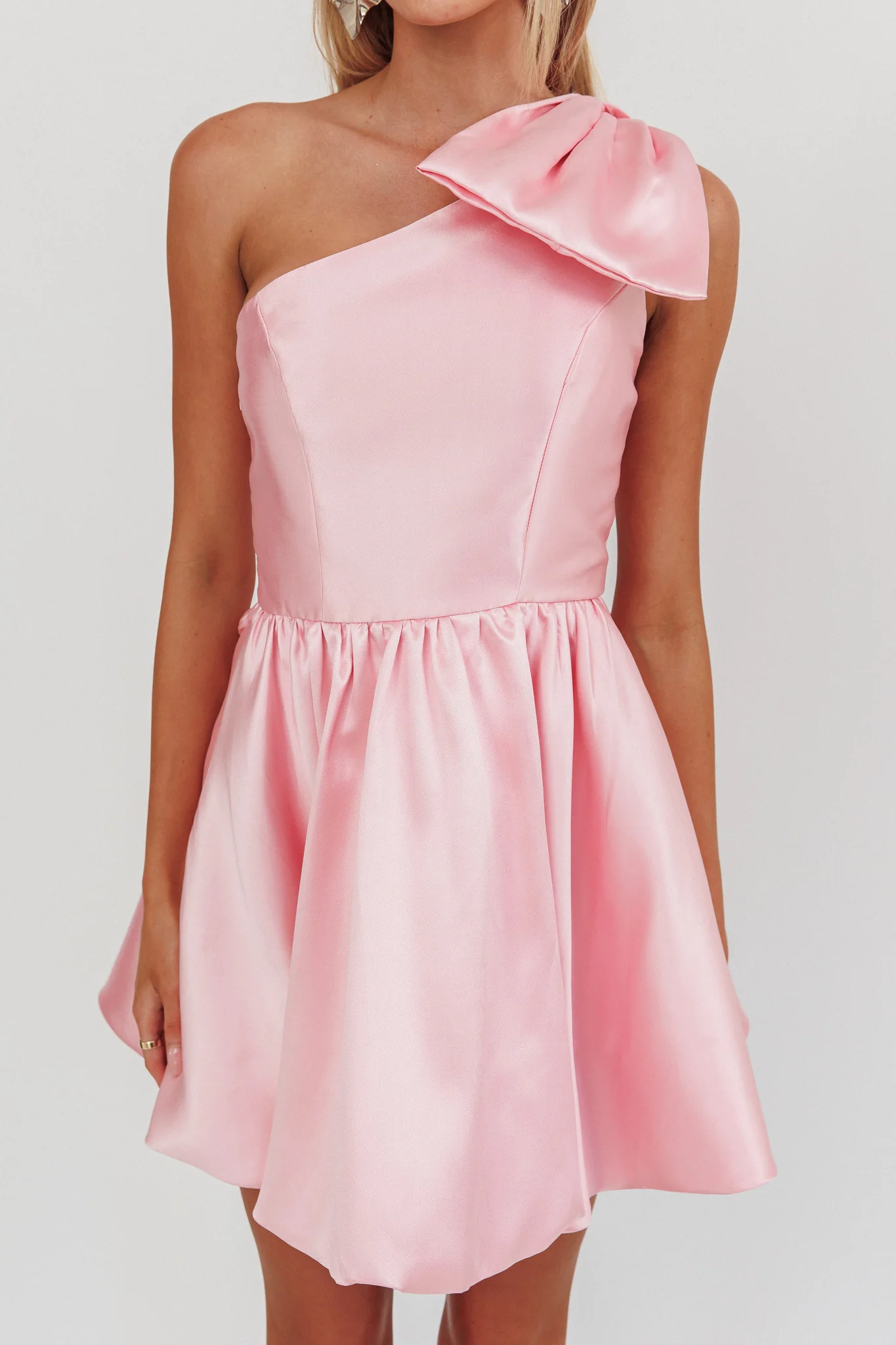 Athens Shoulder Bow Bubble Hem Mini Dress Blush - Image 4